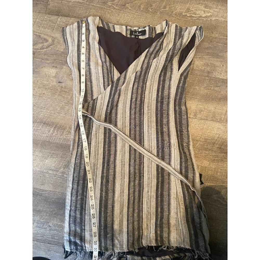 Lulu's Island Retreat Grey Striped Wrap Dress 100% Cotton Size XS - Picture 10 of 10